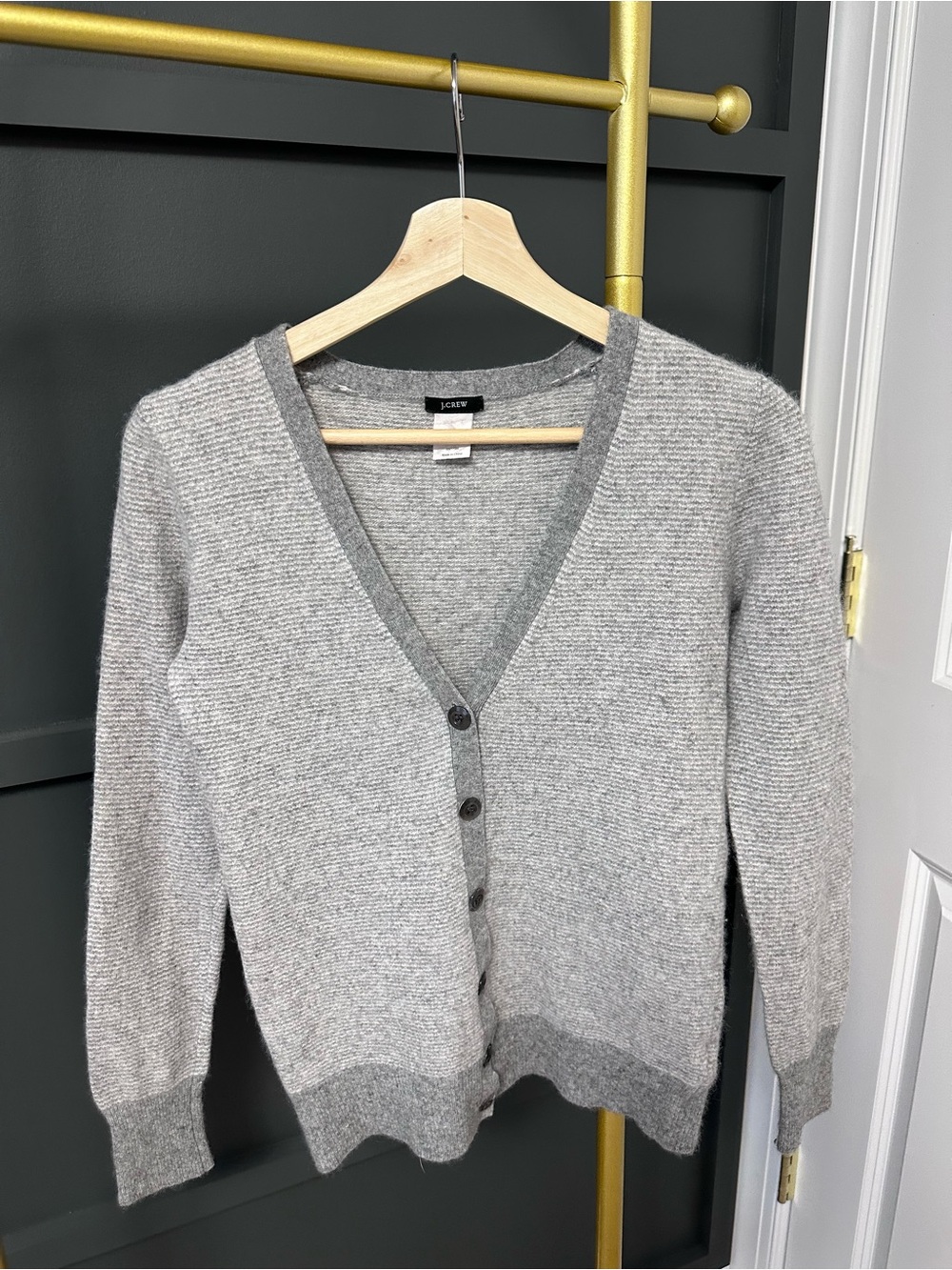 J. Crew Light Gray Wool V-Neck Button Cardigan Size M
